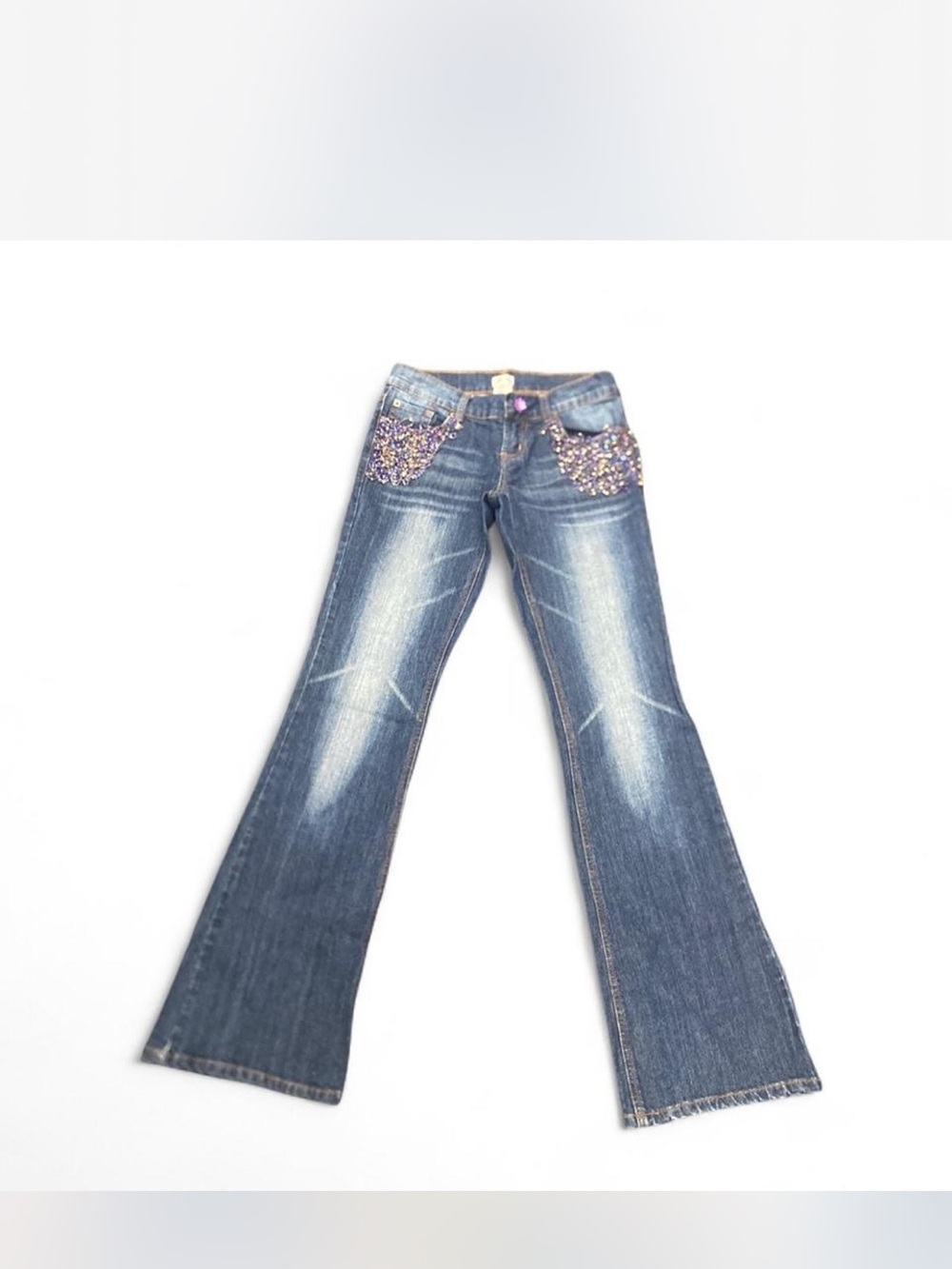 Cache Blue Flare Jeans with Beaded Pockets